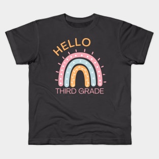 Hello Third Grade Boho Rainbow Back to School Kids T-Shirt